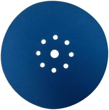 Blue Wallvex 9 inch sanding disc with holes on a white background